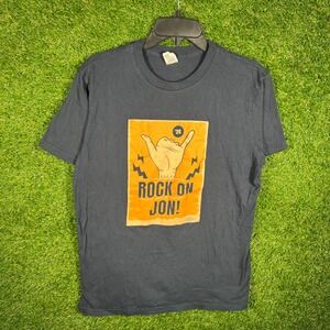 US Blanks Rock On Jon Shaka Graphic Tee Navy Blue Mens Size Medium Made in USA